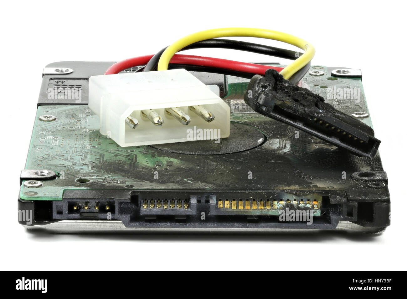 Carbonizzati disco rigido isolato su sfondo bianco Foto Stock