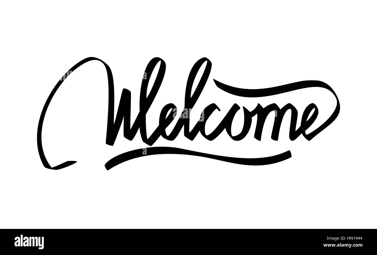Benvenuti mano caratteri tipografici sfondo vettoriale. La calligrafia fatti a mano. Facile incolla per qualsiasi sfondo Illustrazione Vettoriale