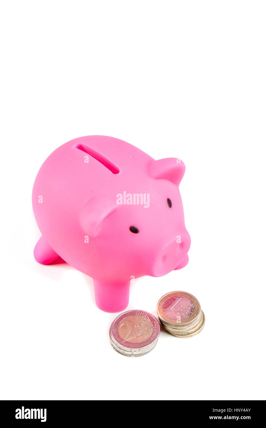 Piggybank isolati su sfondo bianco Foto Stock