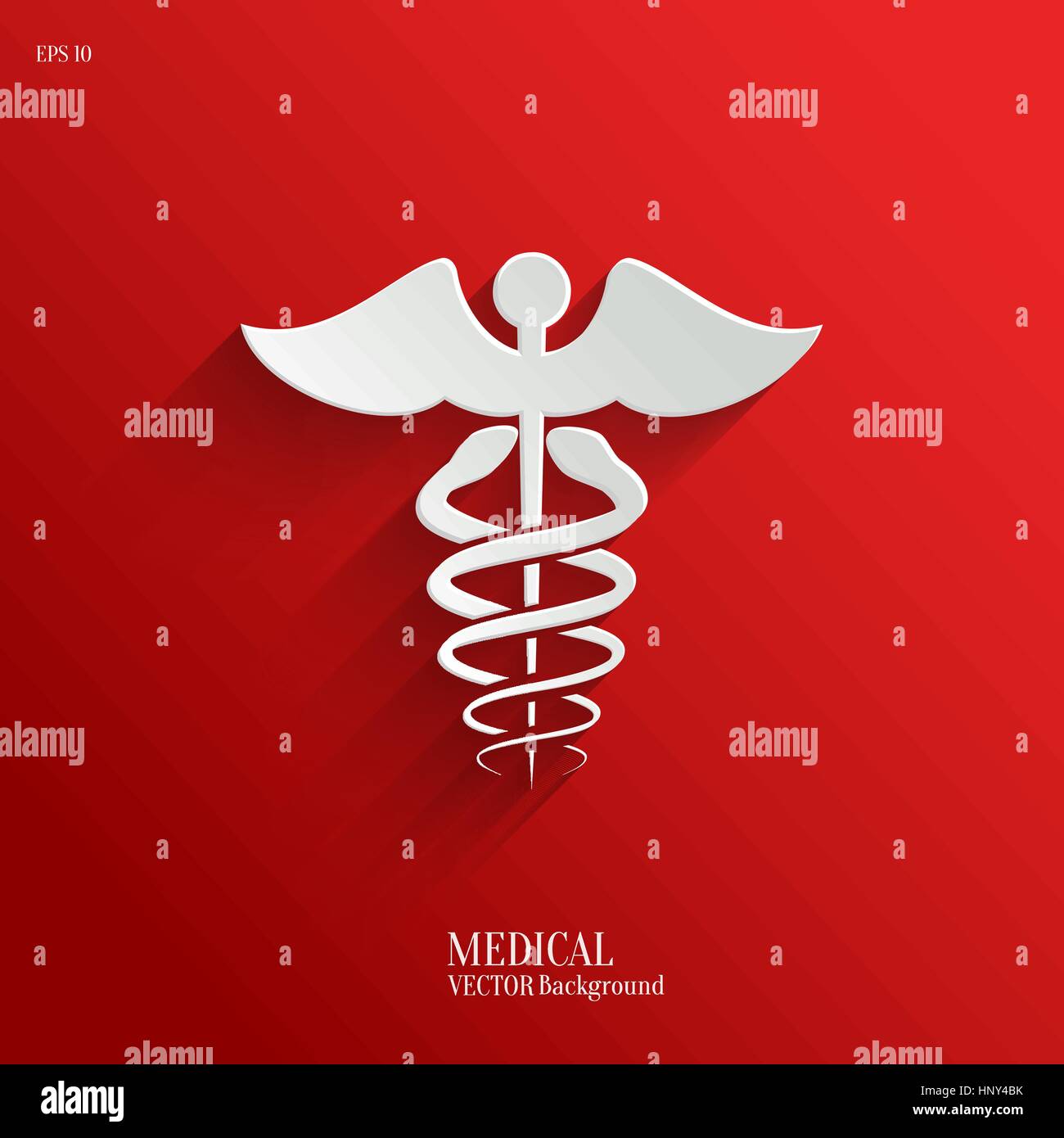 Caduceo simbolo medico- vettore icona web su sfondo rosso Illustrazione Vettoriale
