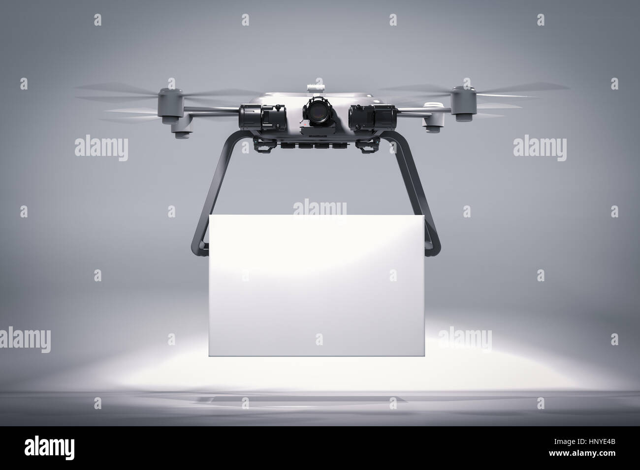 3D rendering consegna drone con scatola bianca Foto Stock