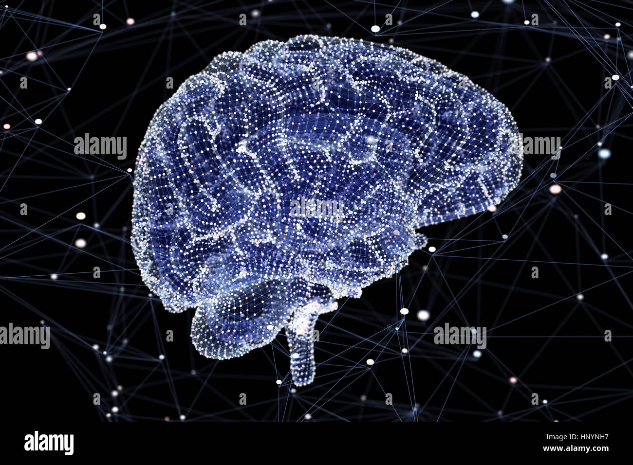 Attività del cervello durante il pensiero. 3D illustrazione Foto Stock