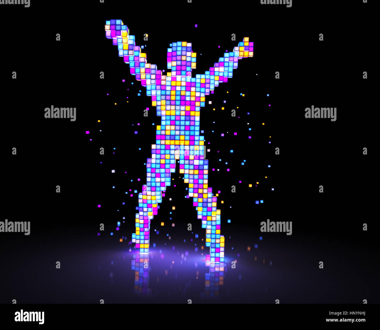 L'uomo figura costituita da pixel incandescente. 3D illustrazione Foto Stock