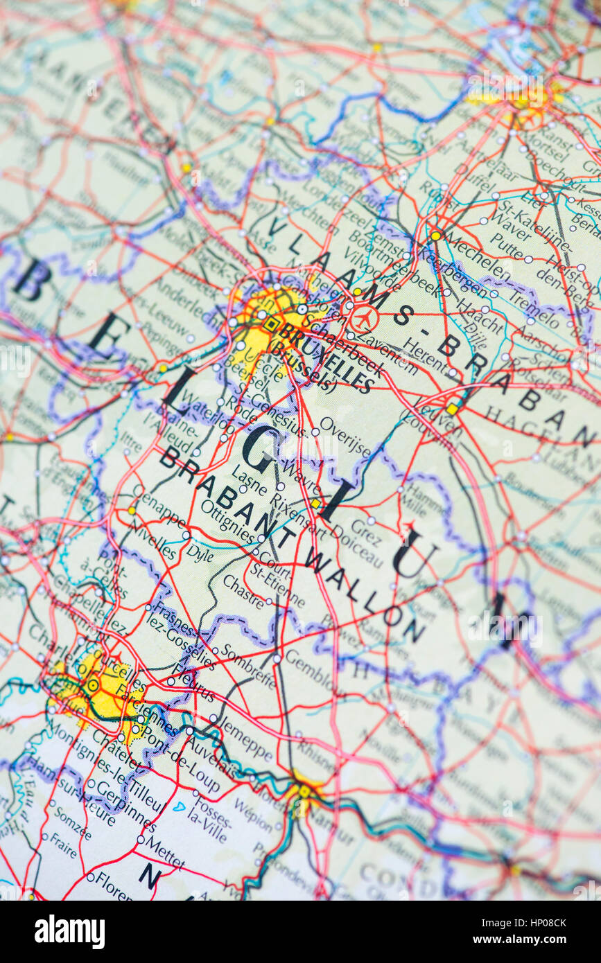 Belgio mappa che mostra Bruxelles Foto Stock