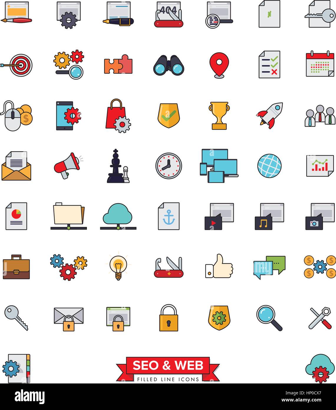 Raccolta di 51 SEO e web services riempito le icone della linea Illustrazione Vettoriale