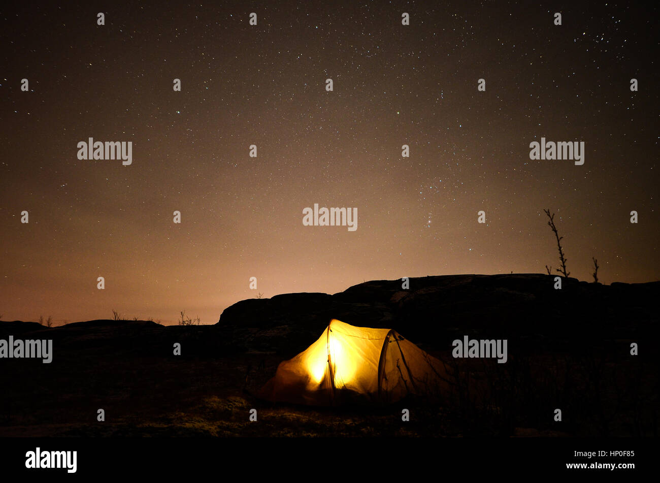 Notte in tenda Foto Stock