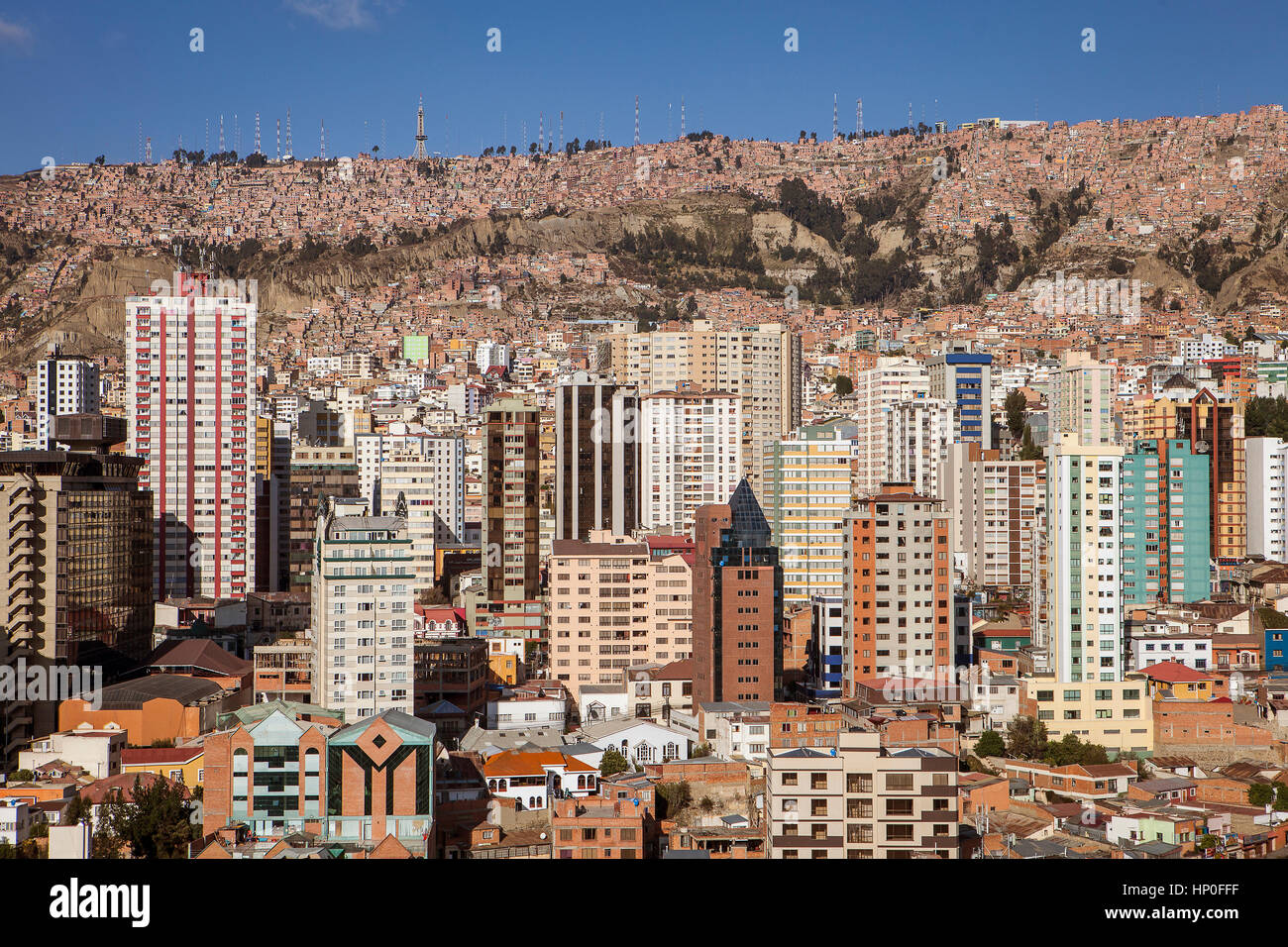 Vista panoramica del centro cittadino, La Paz, Bolivia Foto Stock
