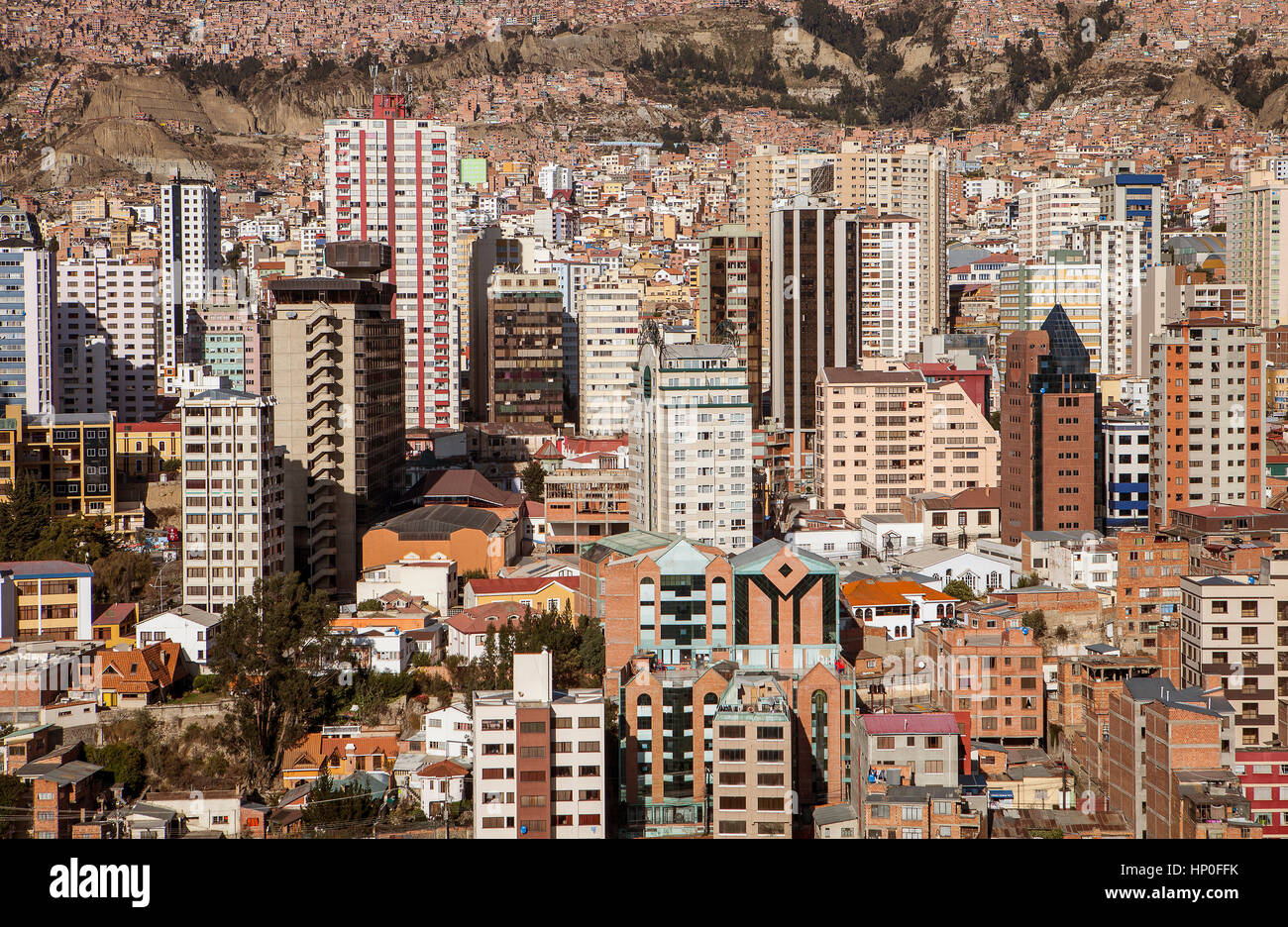 Vista panoramica del centro cittadino, La Paz, Bolivia Foto Stock