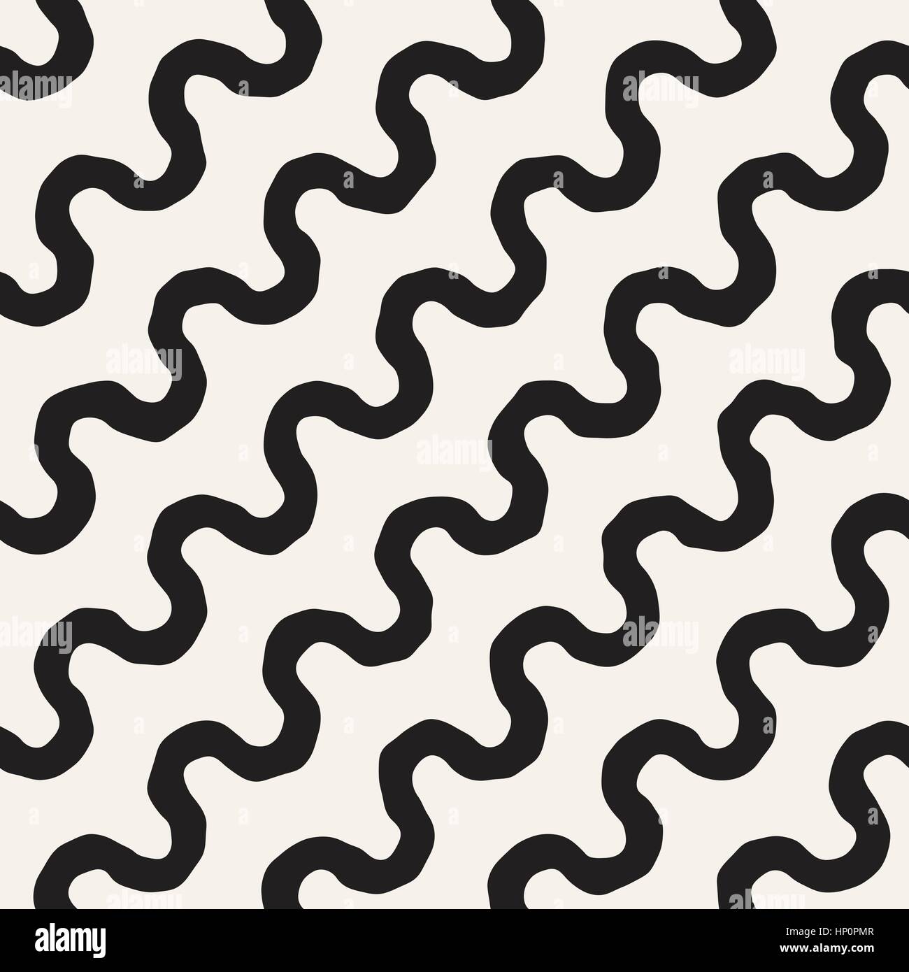 Circa disegnato strisce ondulate elegante Texture grafiche. Vector Seamless schema bianco e nero Illustrazione Vettoriale