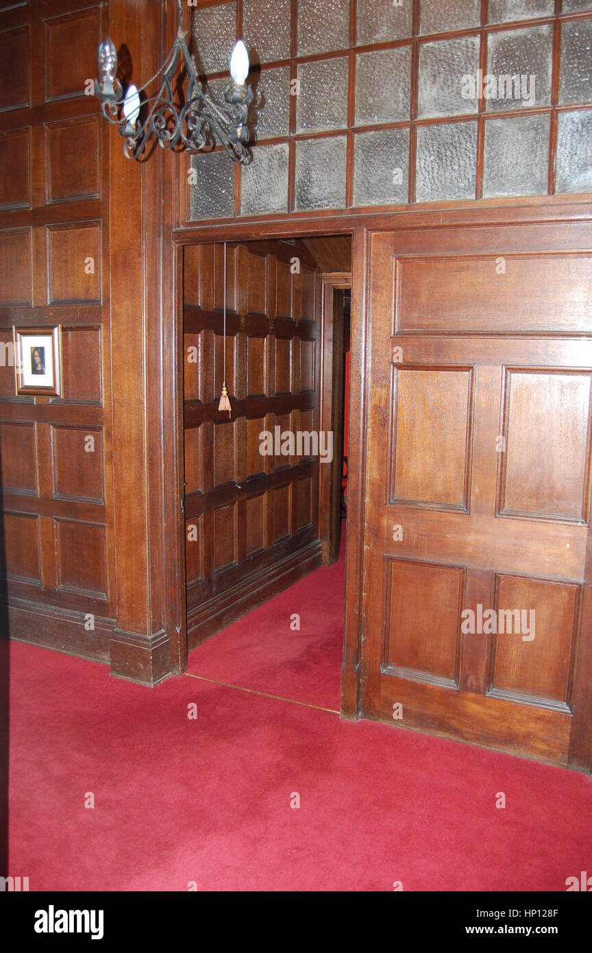 Pannelli di legno, ingresso, Ellingham Hall, Northumberland Foto Stock