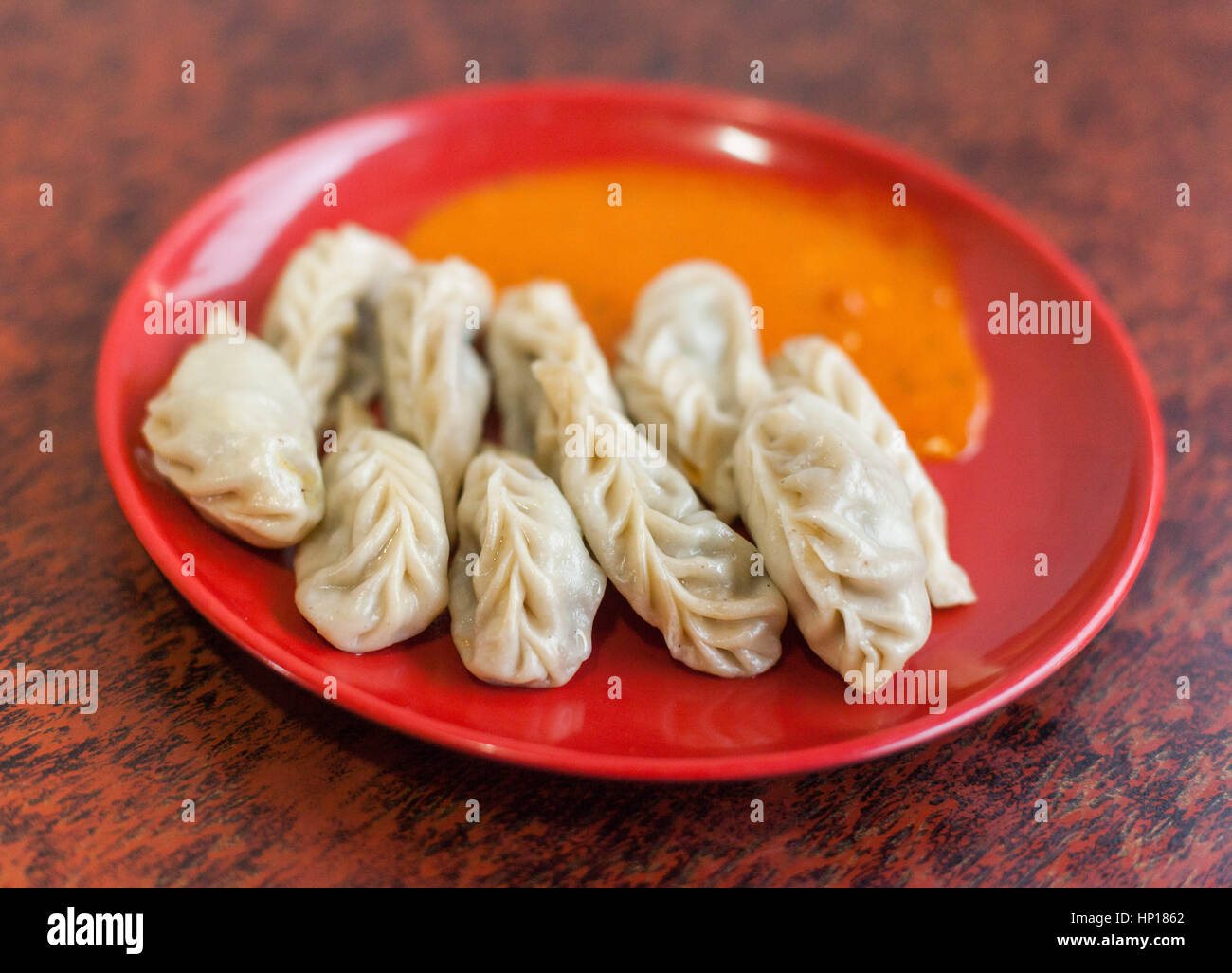 Tibetano vegetariano momo gnocchi in Nepal Foto Stock