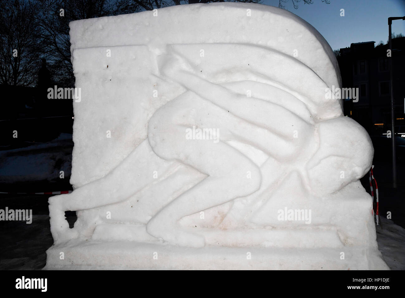 Berchtesgaden, Deutschland, Kurgarten, 16.02.2017, Bob und scheletro WM, Eröffnungsfeier scheletro Eisskulptur foto: Cronos/Diener Foto Stock