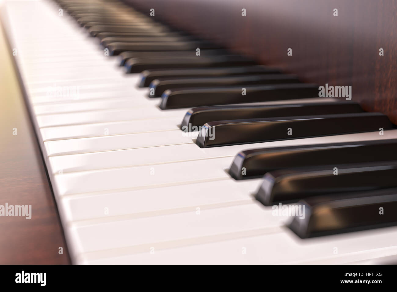 Tastiera di pianoforte Closeup. Musica di sottofondo Concetto 3d illustrazione Foto Stock