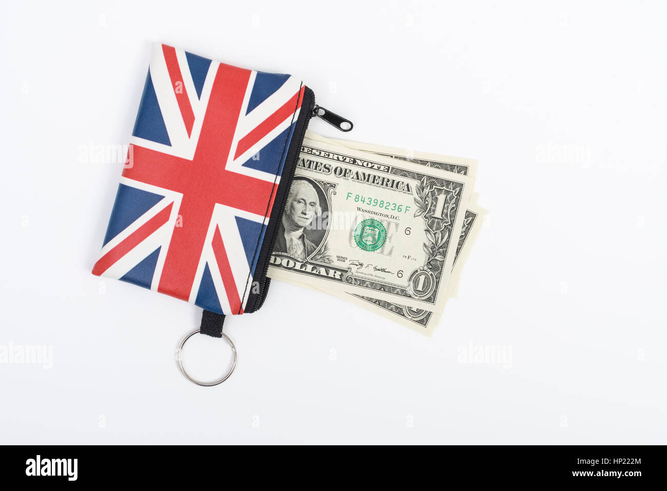 Unione Jack portamonete con noi 1$ / one Dollar Bills / banconote - come metafora per noi Dollar-Sterling tasso di cambio, vacanze spendere soldi in noi Foto Stock