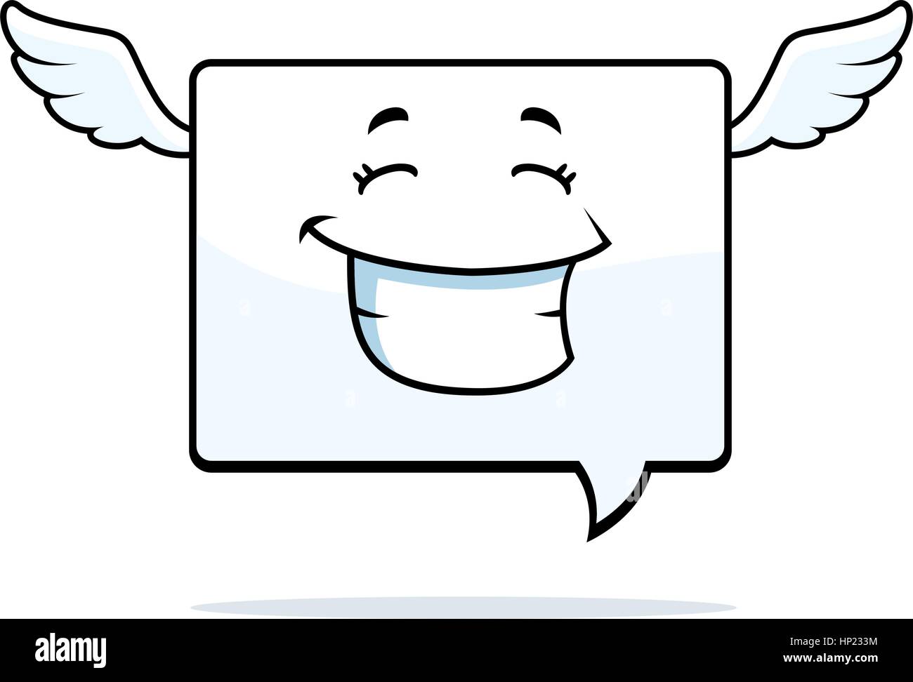 Un cartoon parola bolla ali strega felice e sorridente. Illustrazione Vettoriale