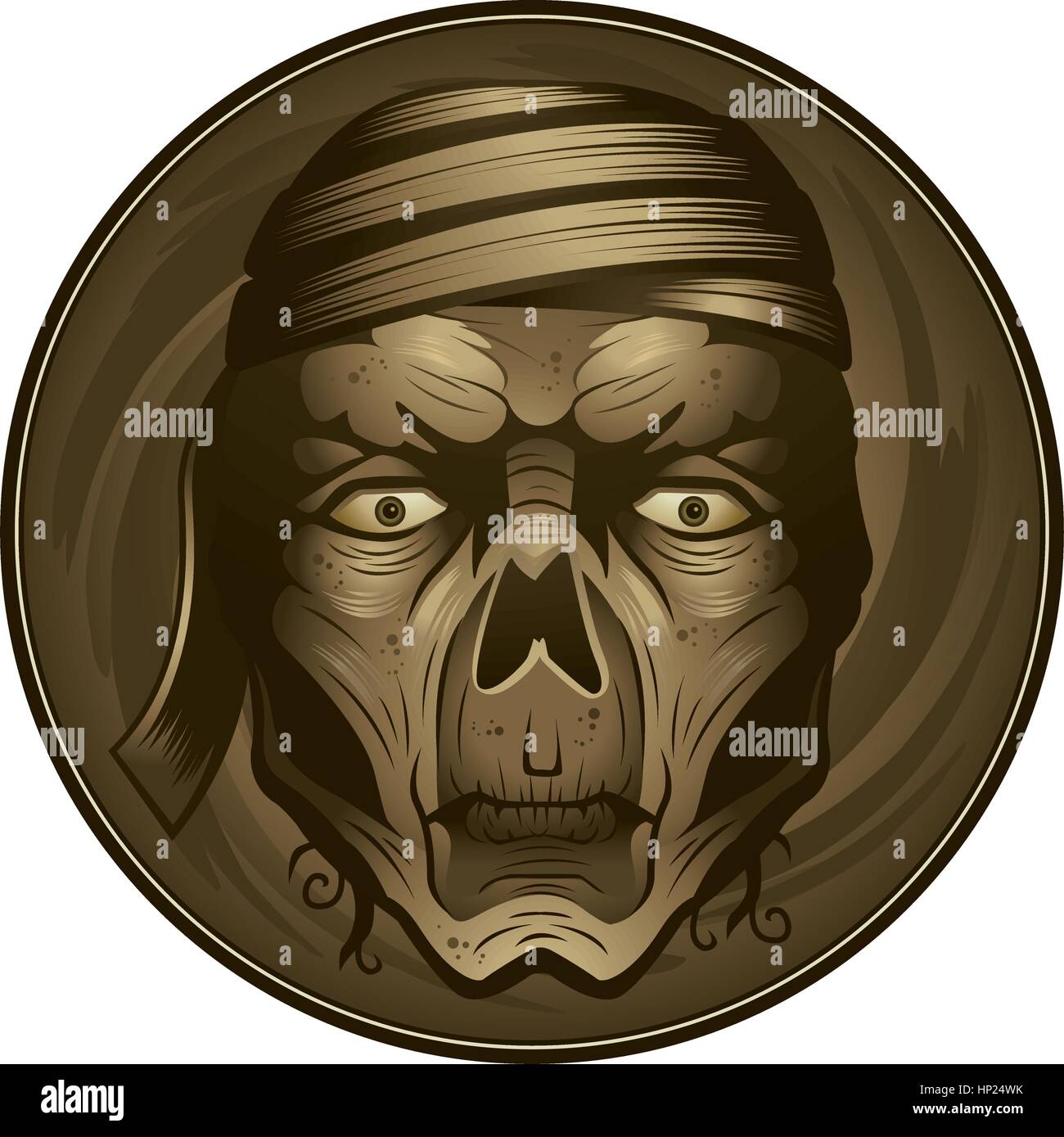 Una illustrazione di una mummia sul viso e testa. Illustrazione Vettoriale