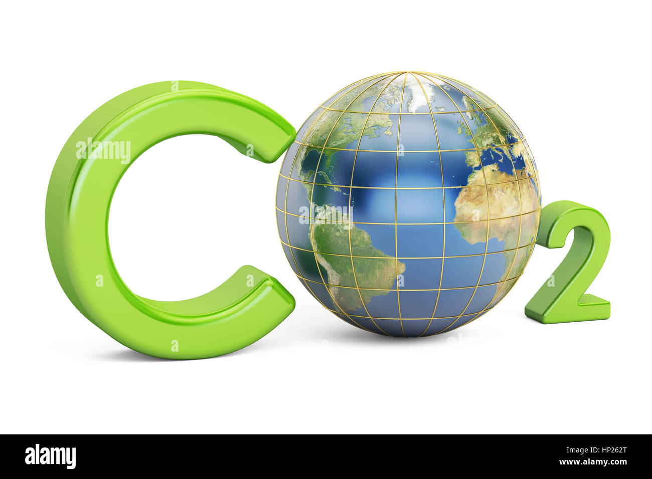 CO2 iscrizione con Globe, il concetto di inquinamento. 3D rendering isolati su sfondo bianco Foto Stock