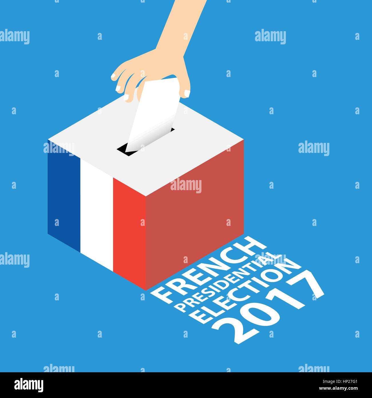 Elezioni presidenziali 2017 illustrazione vettoriale di tipo piatto - mettendo mano carta di voto in urne Illustrazione Vettoriale