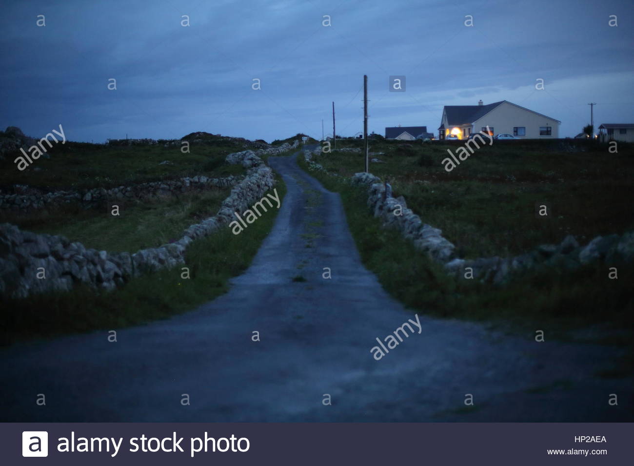 Paesaggio irlandese di pietra e acqua in riva al mare in Connemara, Irlanda Foto Stock