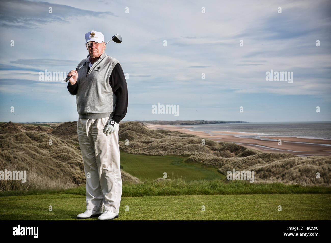 Presidente Donald Trump fotografati a collegamenti Trump International Golf Course a Aberdeen Scotland. Foto Stock
