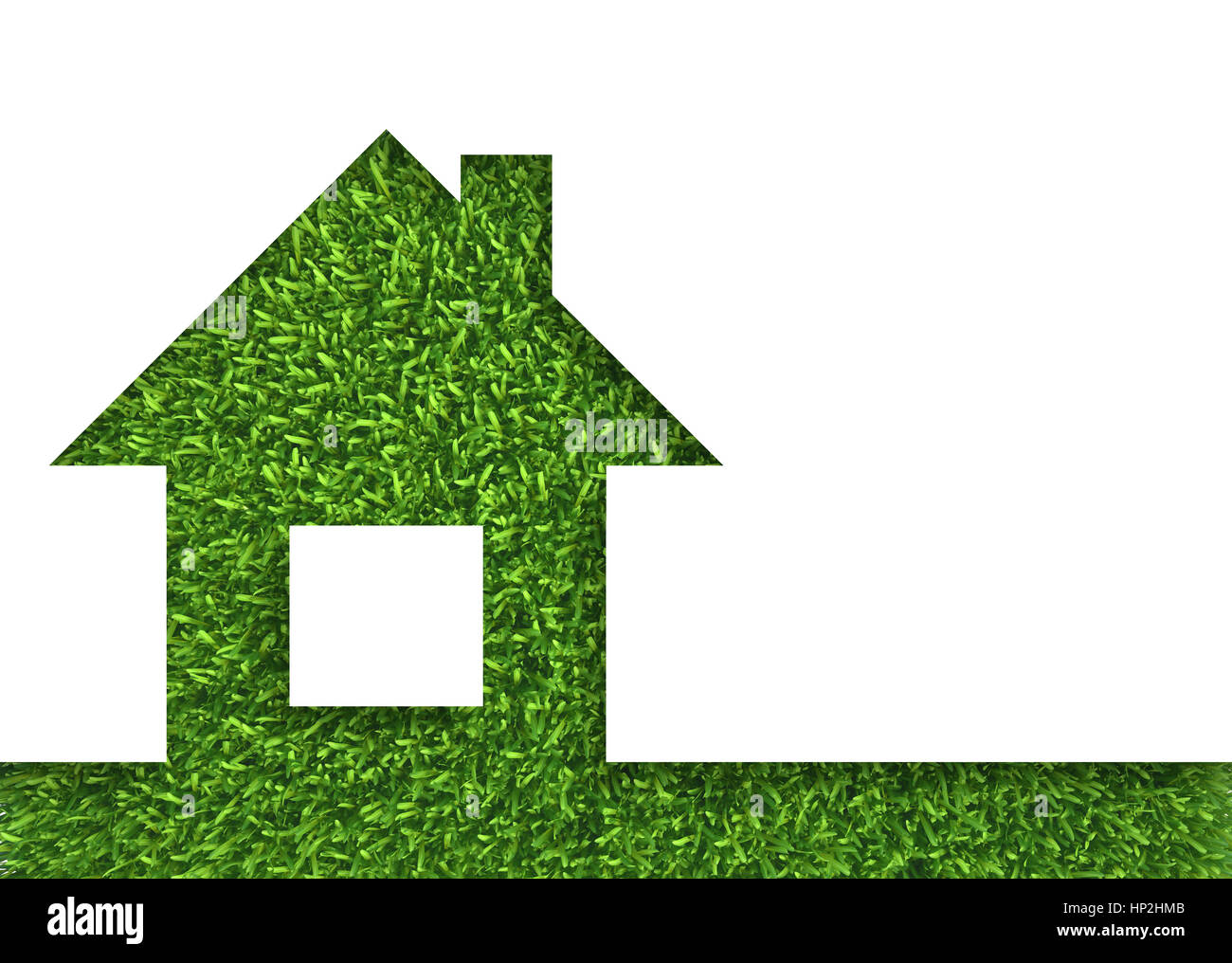 Eco Casa concetto verde erba. Sfondo bianco Foto Stock