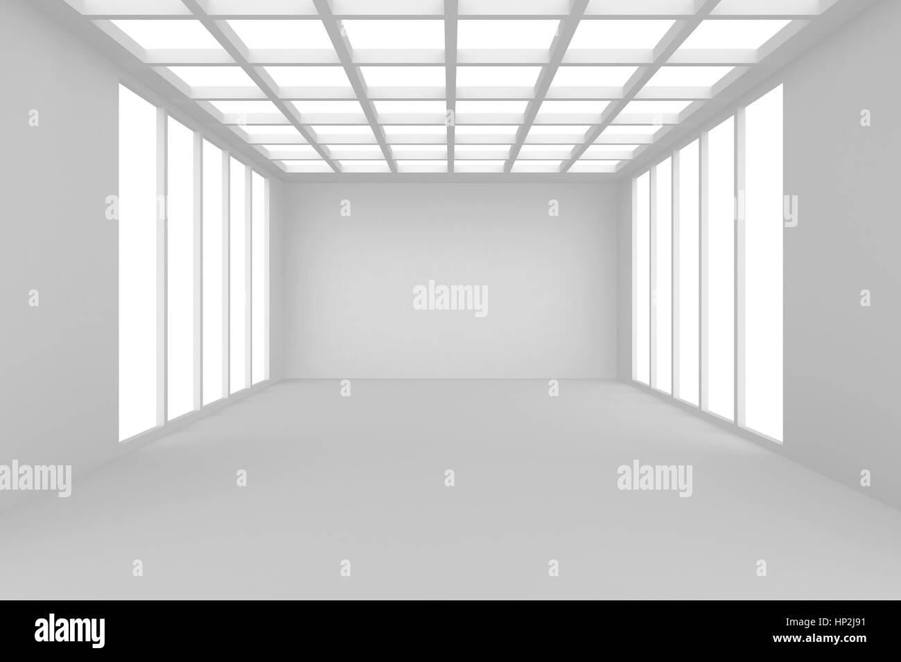 Abstract architettura white room interno con pareti e soffitto dalla finestra. Il rendering 3d. Foto Stock