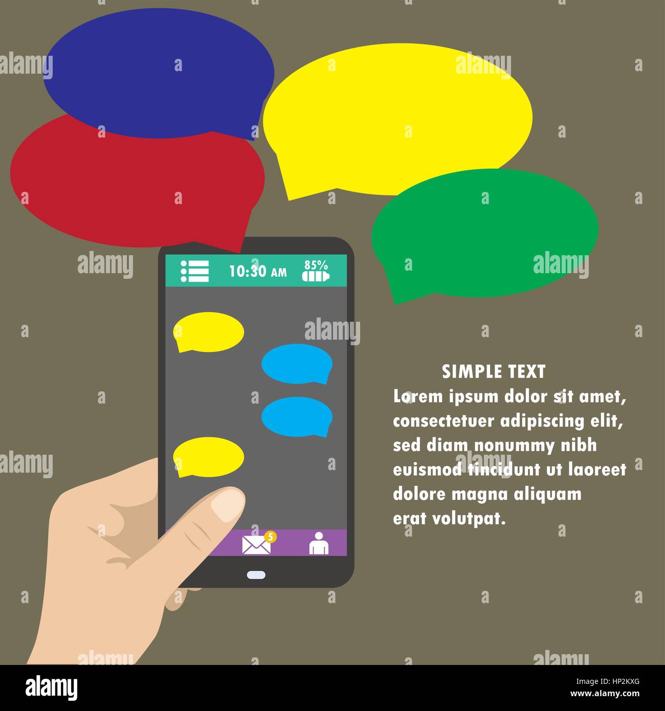 Mano azienda Smartphone con bolla di colore preventivo, vettore Illustrazione Vettoriale