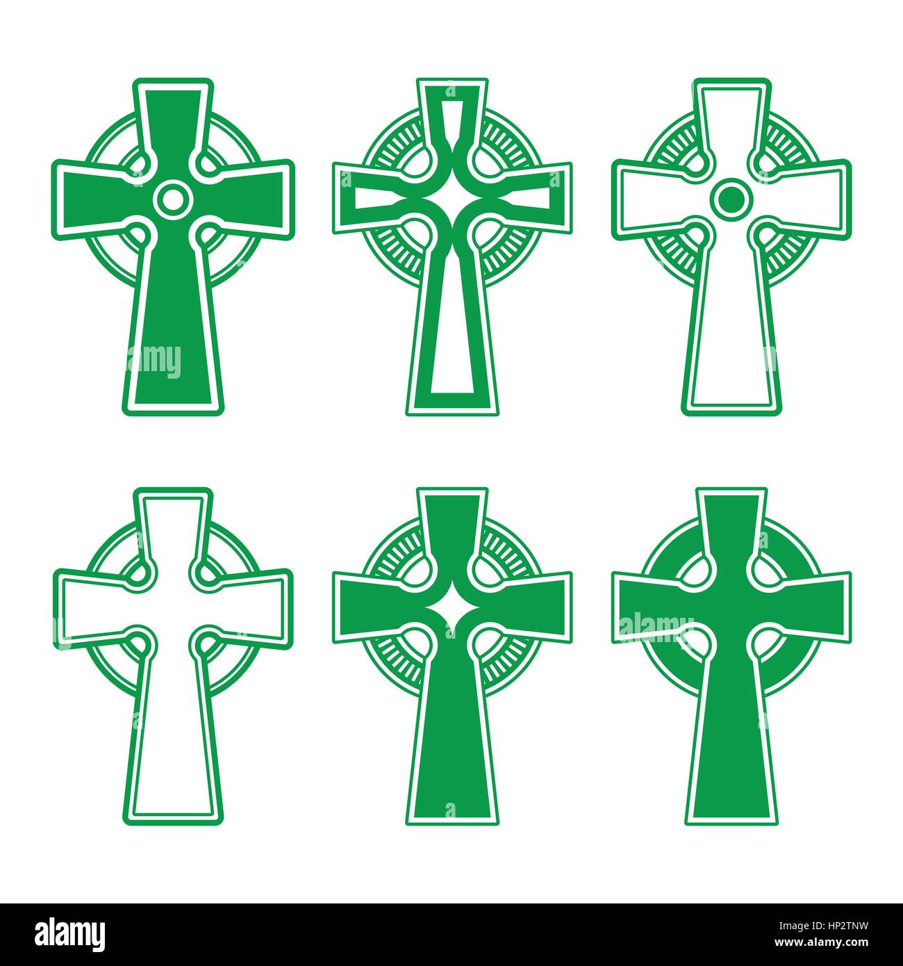 Irlandese, Scozzese Celtic croce verde su bianco - vettore. Croci celtiche green set isolato su bianco Illustrazione Vettoriale