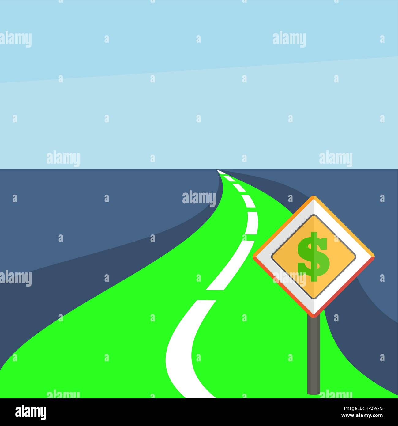 Strada tortuosa con un simbolo del dollaro. Elemento vettore di graphic design Illustrazione Vettoriale