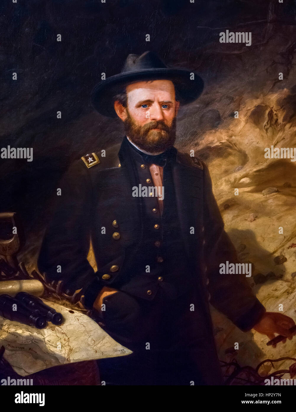 Ulisse S Grant (1822-1885), ritratto dell'esercito dell'Unione Generale e diciottesimo presidente degli Stati Uniti da Ole Peter Hansen divertendo, olio su tela, 1865 Foto Stock