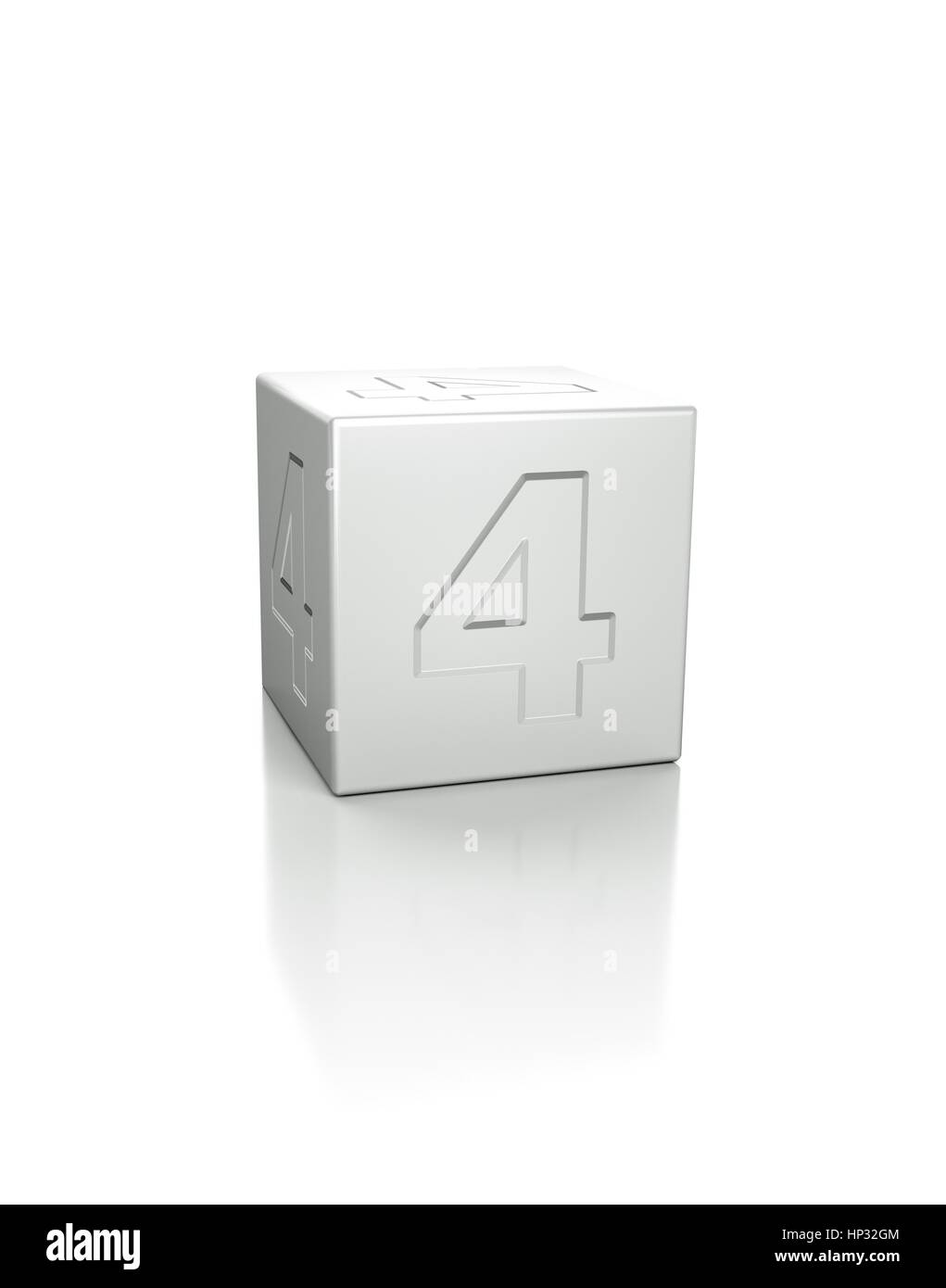 Cubo con il numero 4 impresso a rilievo. Foto Stock