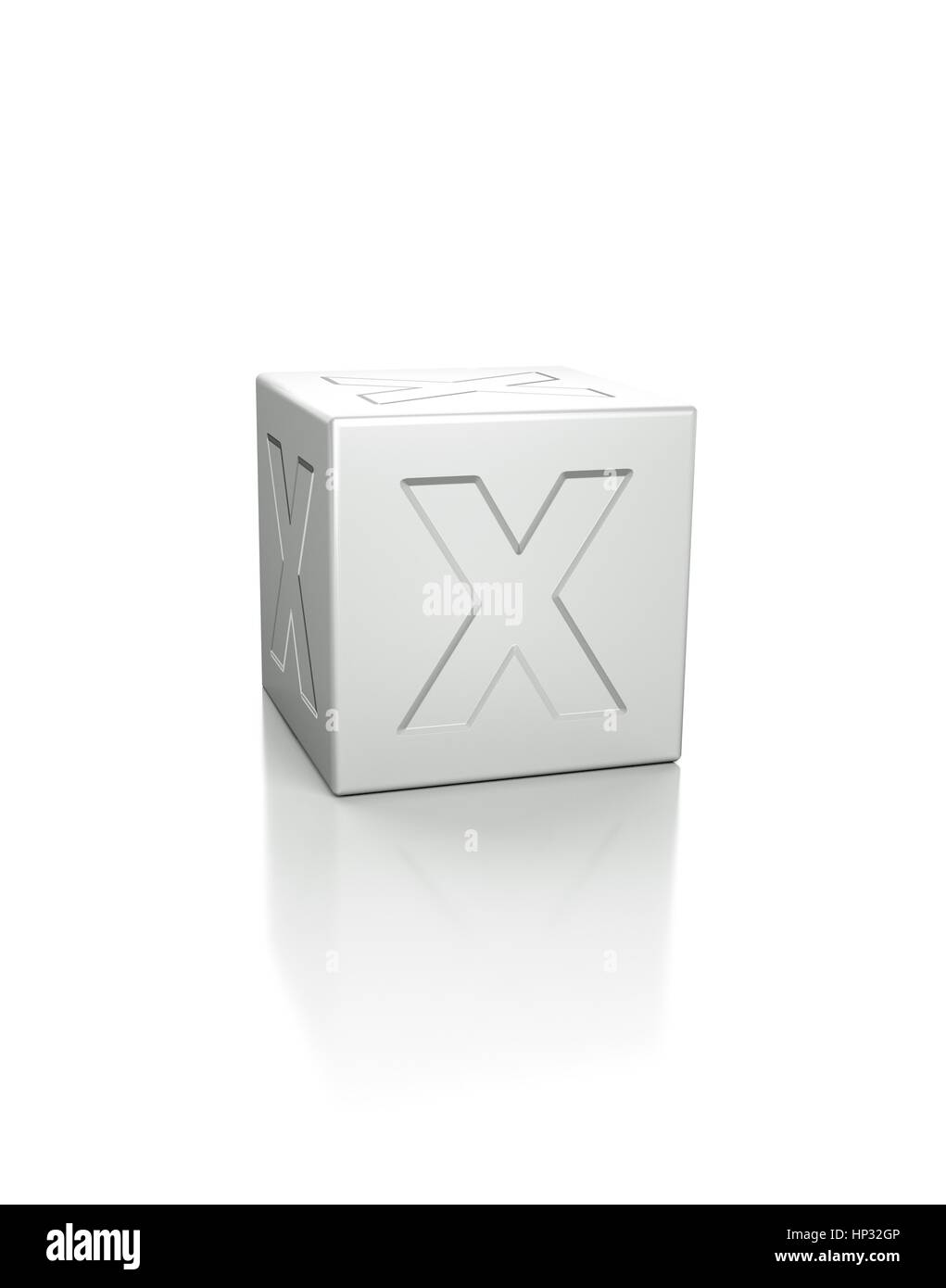 Cubo con la lettera X goffrato. Foto Stock