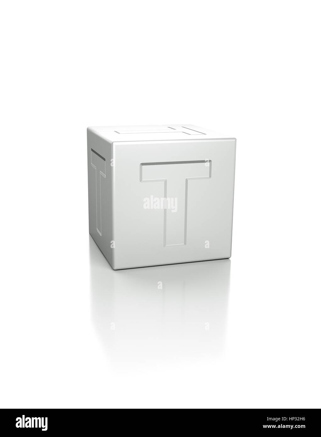 Cubo con la lettera T in rilievo. Foto Stock