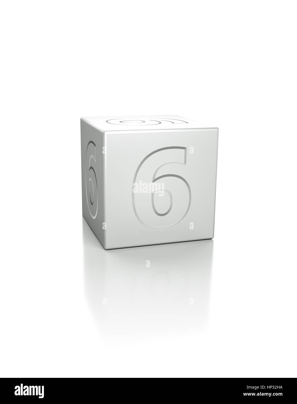 Cubo con il numero 6 impresso a rilievo. Foto Stock