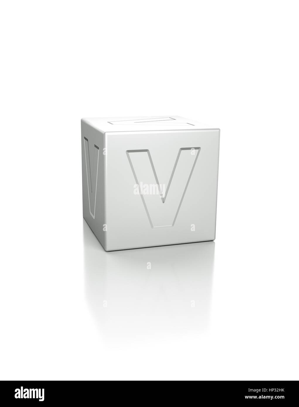 Cubo con la lettera V in rilievo. Foto Stock