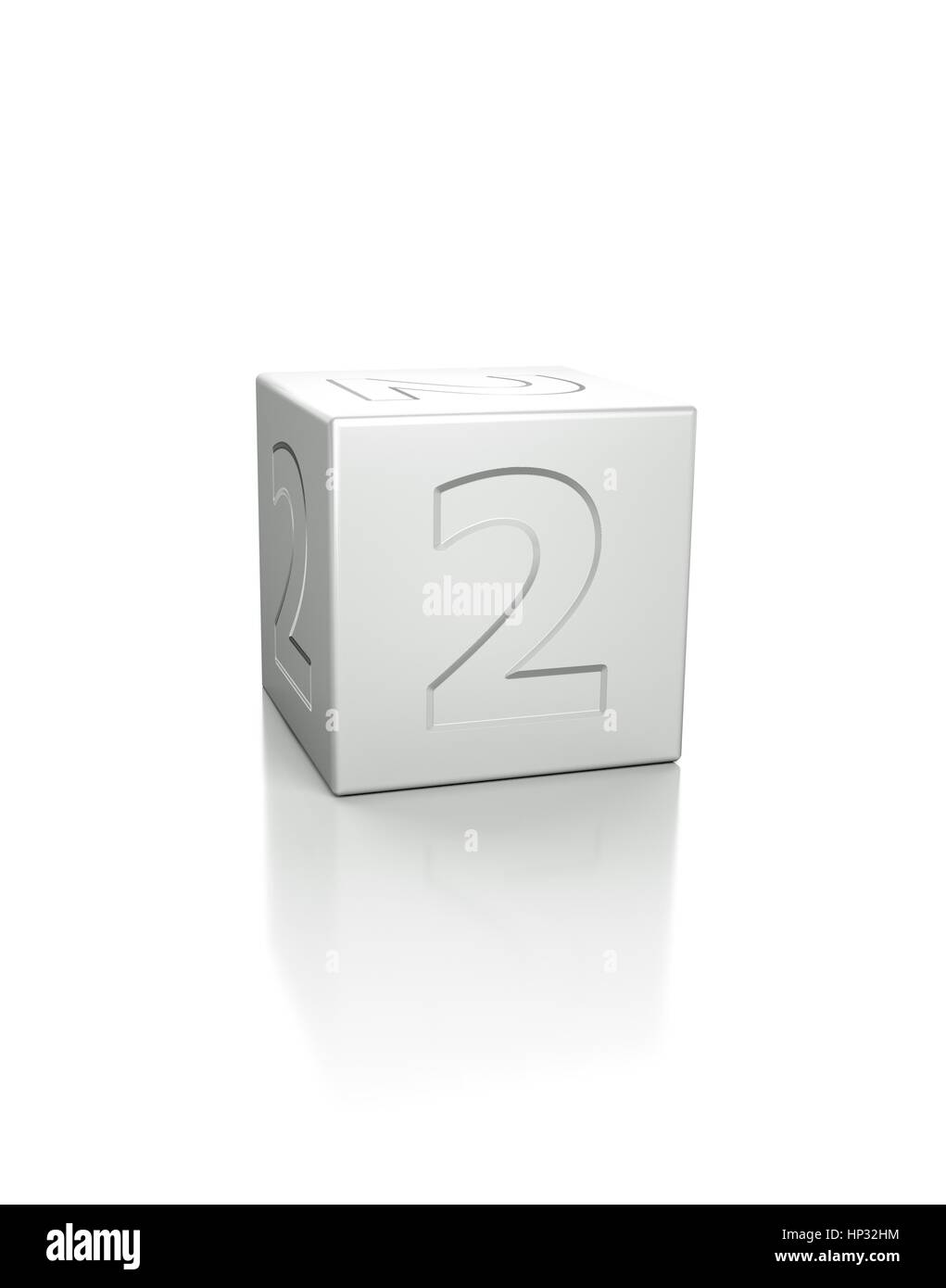 Cubo con il numero 2 impresso a rilievo. Foto Stock