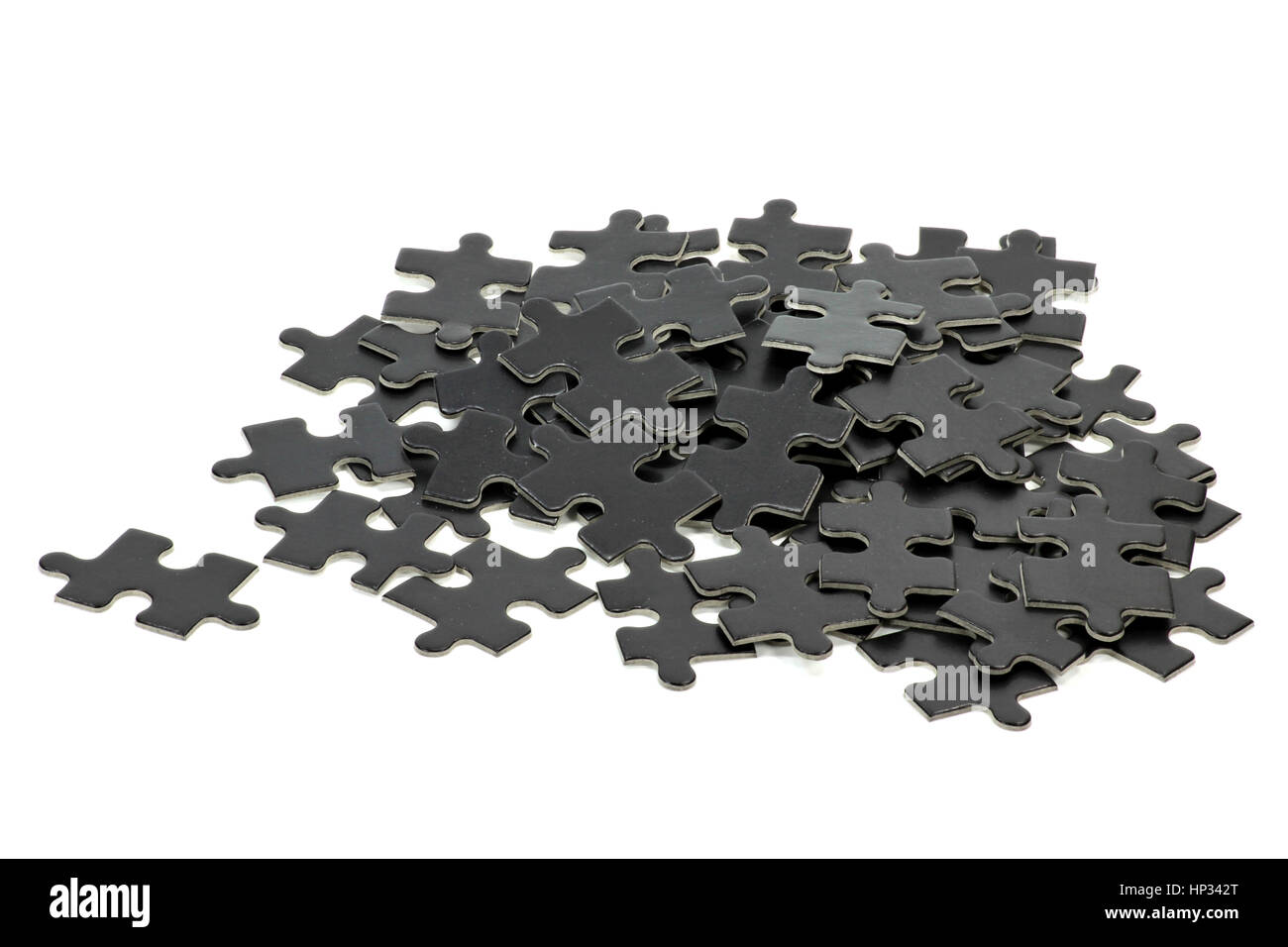 Pezzi di un puzzle isolati su sfondo bianco Foto Stock