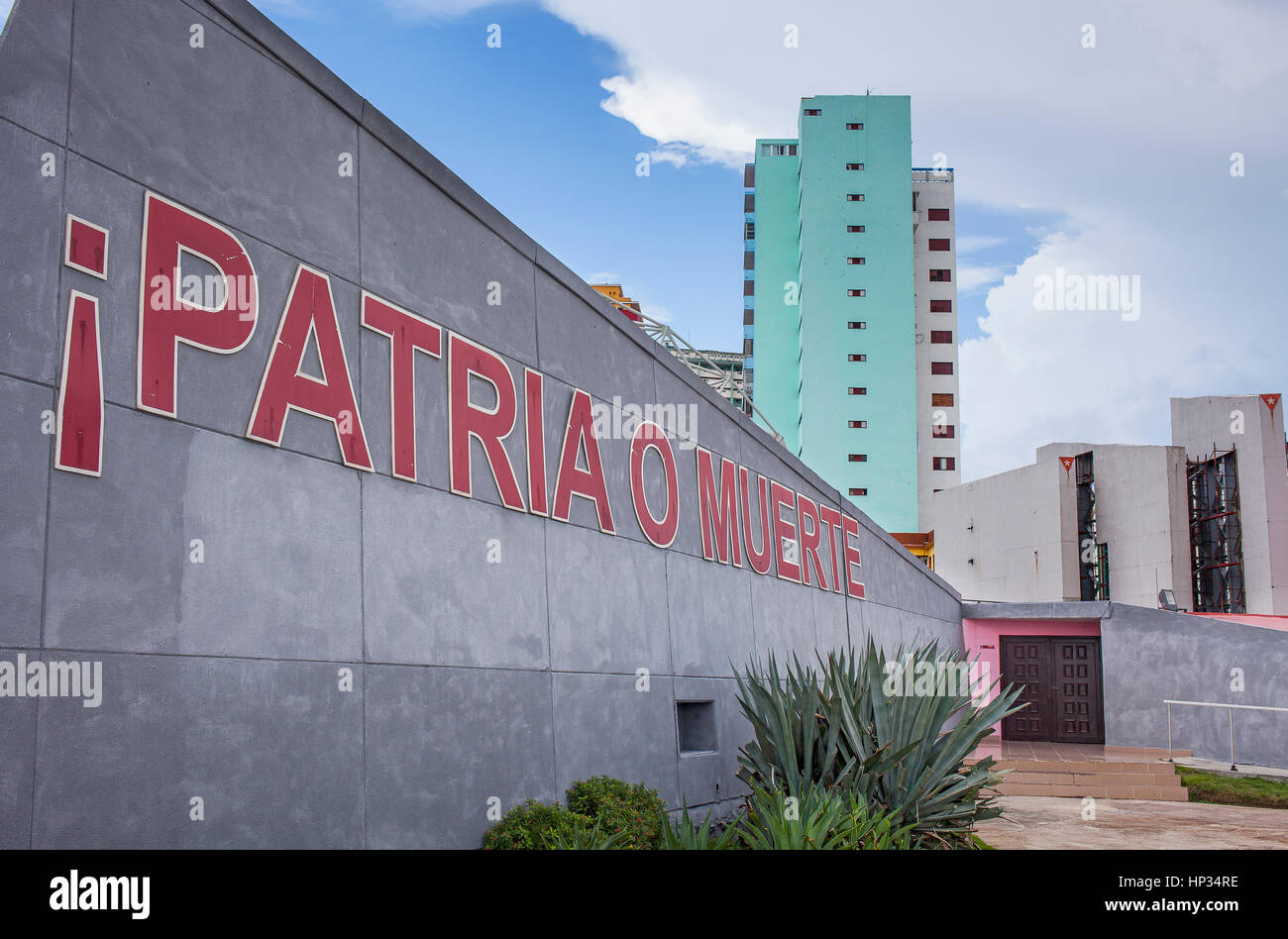 Messaggio politico, Catchword in Tribuna antimperialista Jose Marti, distretto di Vedado, la Habana, Cuba Foto Stock