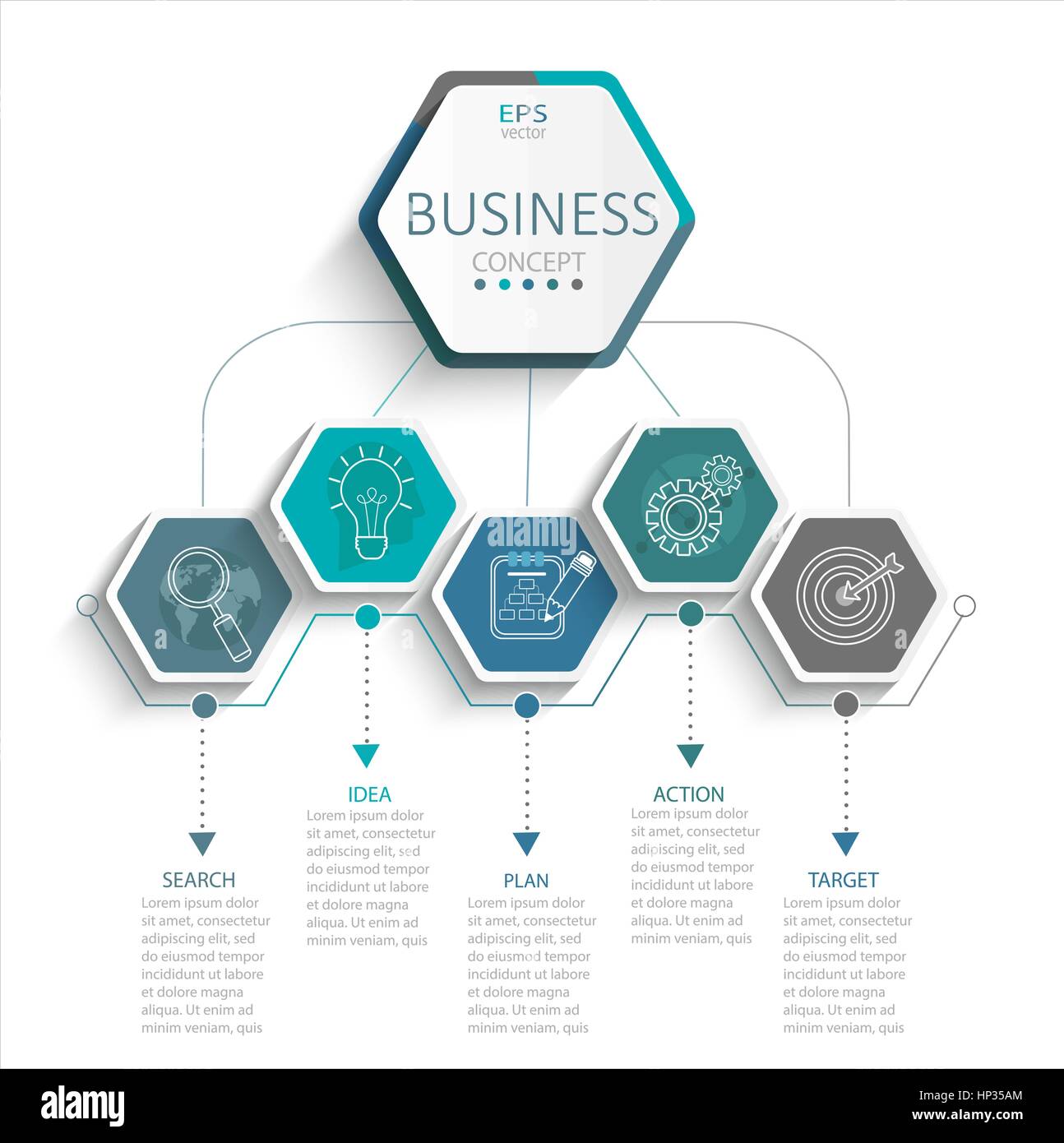 Illustrazione Vettoriale modello infografico con 3D esagoni etichetta cartacea, il modello di business per la presentazione. Concetto creativo per una infografica, diagramma, Illustrazione Vettoriale