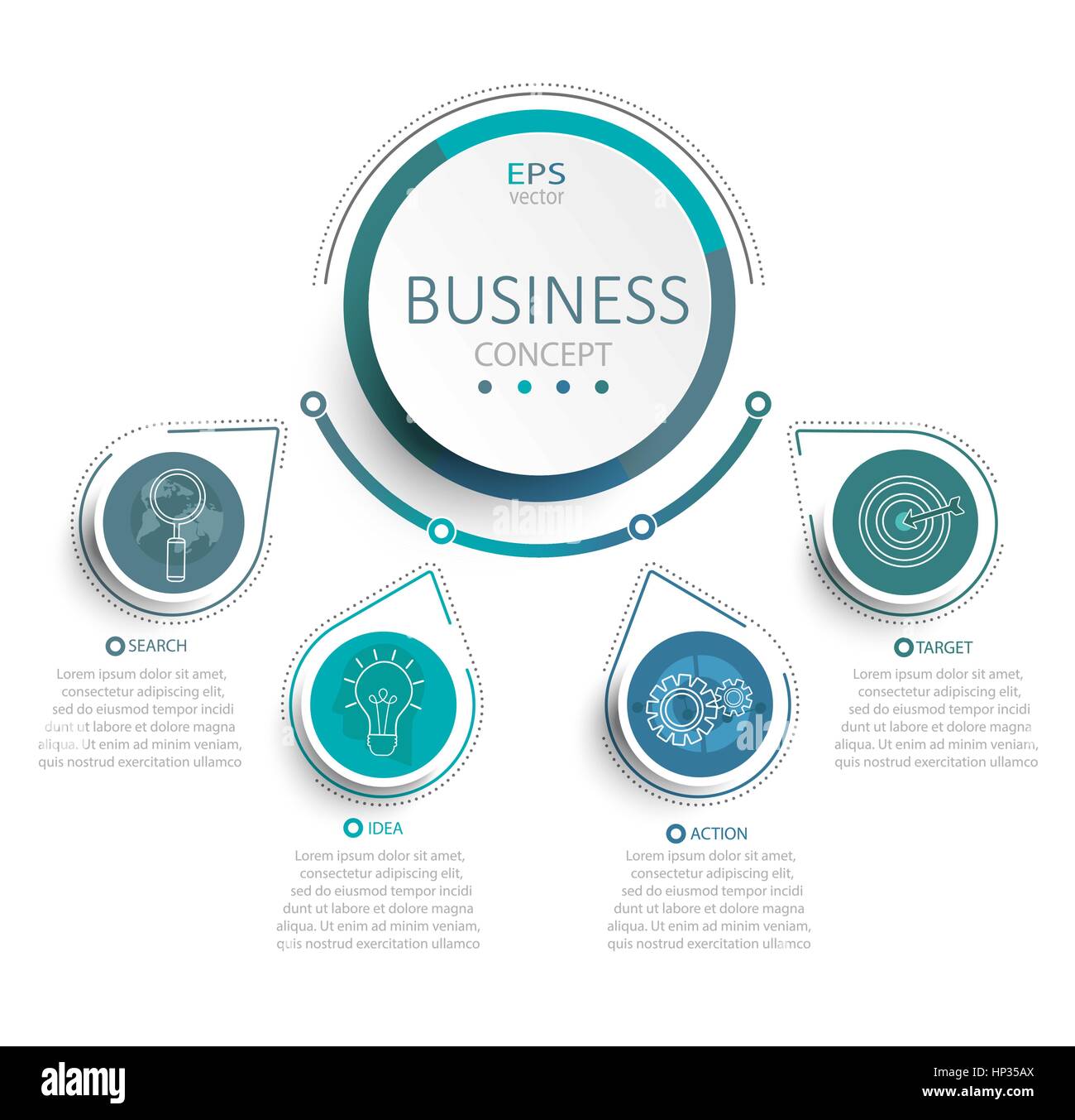 Illustrazione Vettoriale modello infografico con 3D cerchi etichetta cartacea, il modello di business per la presentazione. Concetto creativo per una infografica, schema. Illustrazione Vettoriale