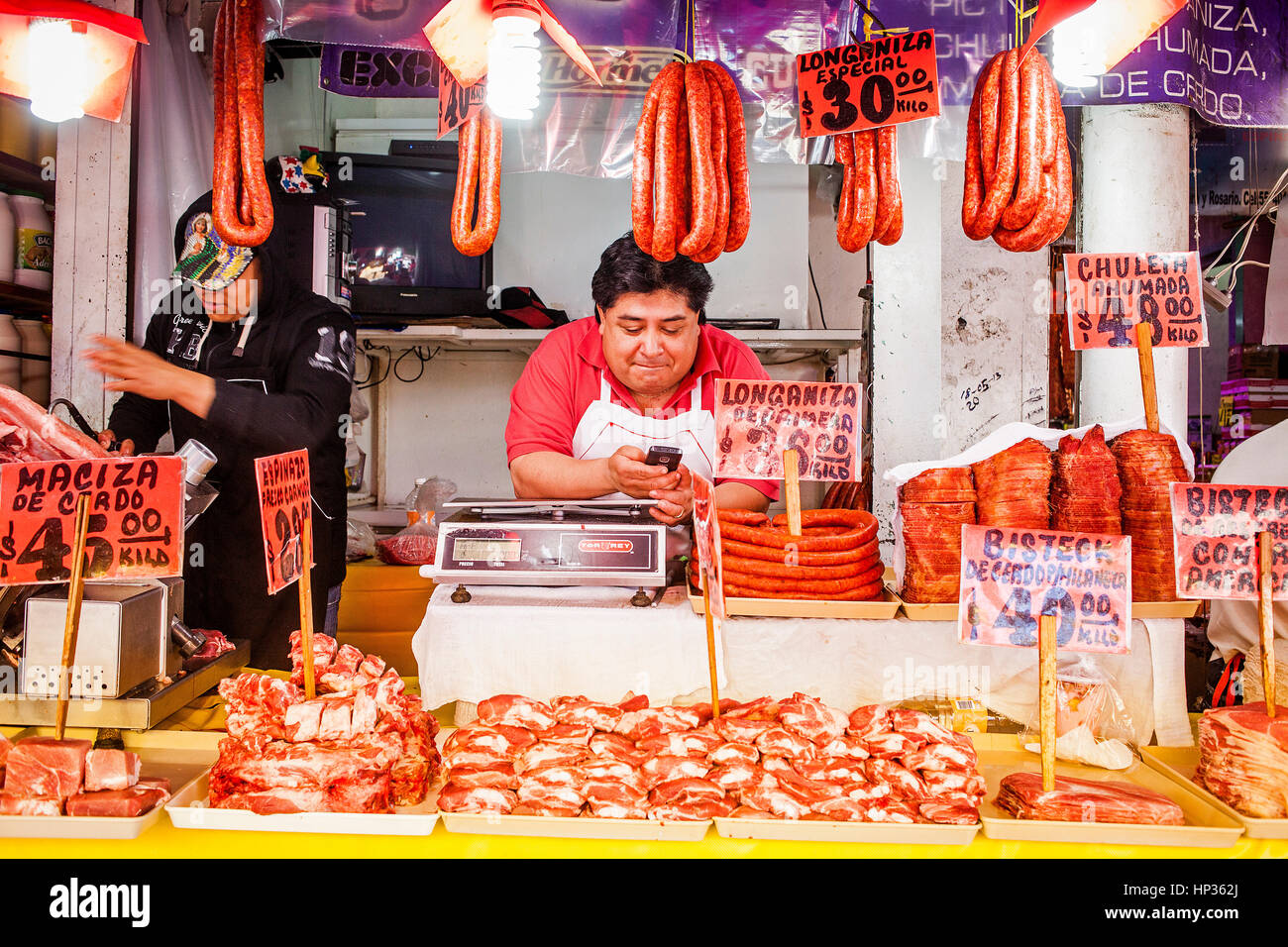 De la Merced Market, Butcher, Città del Messico, Messico Foto Stock