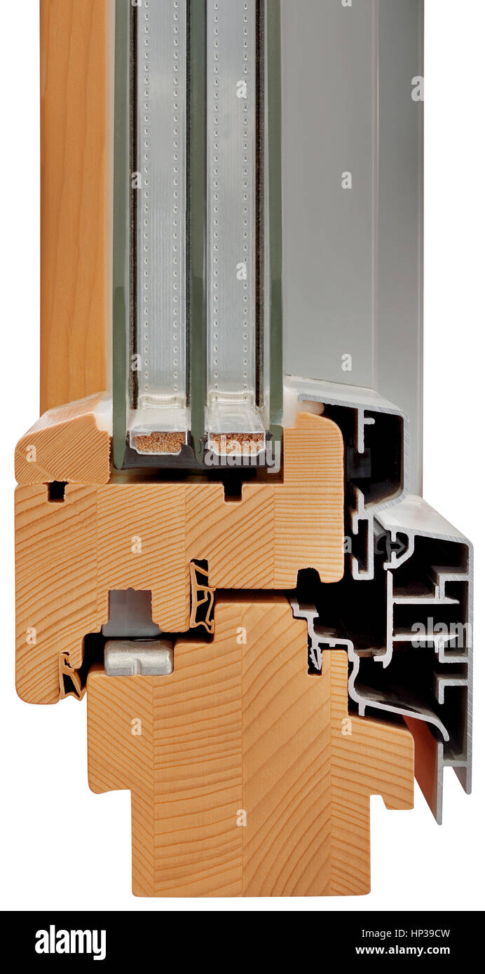 Isolante tripla finestra in legno profilo in sezione trasversale Foto Stock