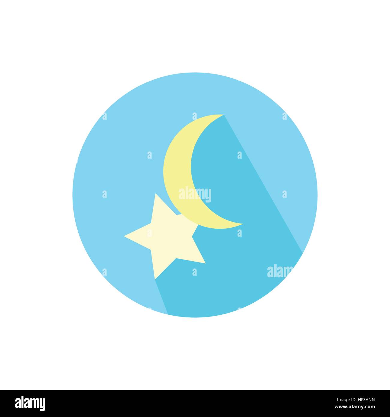 La luna e le stelle. su sfondo bianco in un cerchio luminoso. Alla moda stile piatto per la progettazione grafica, loghi, sito web, social media, applicazioni mobili Illustrazione Vettoriale