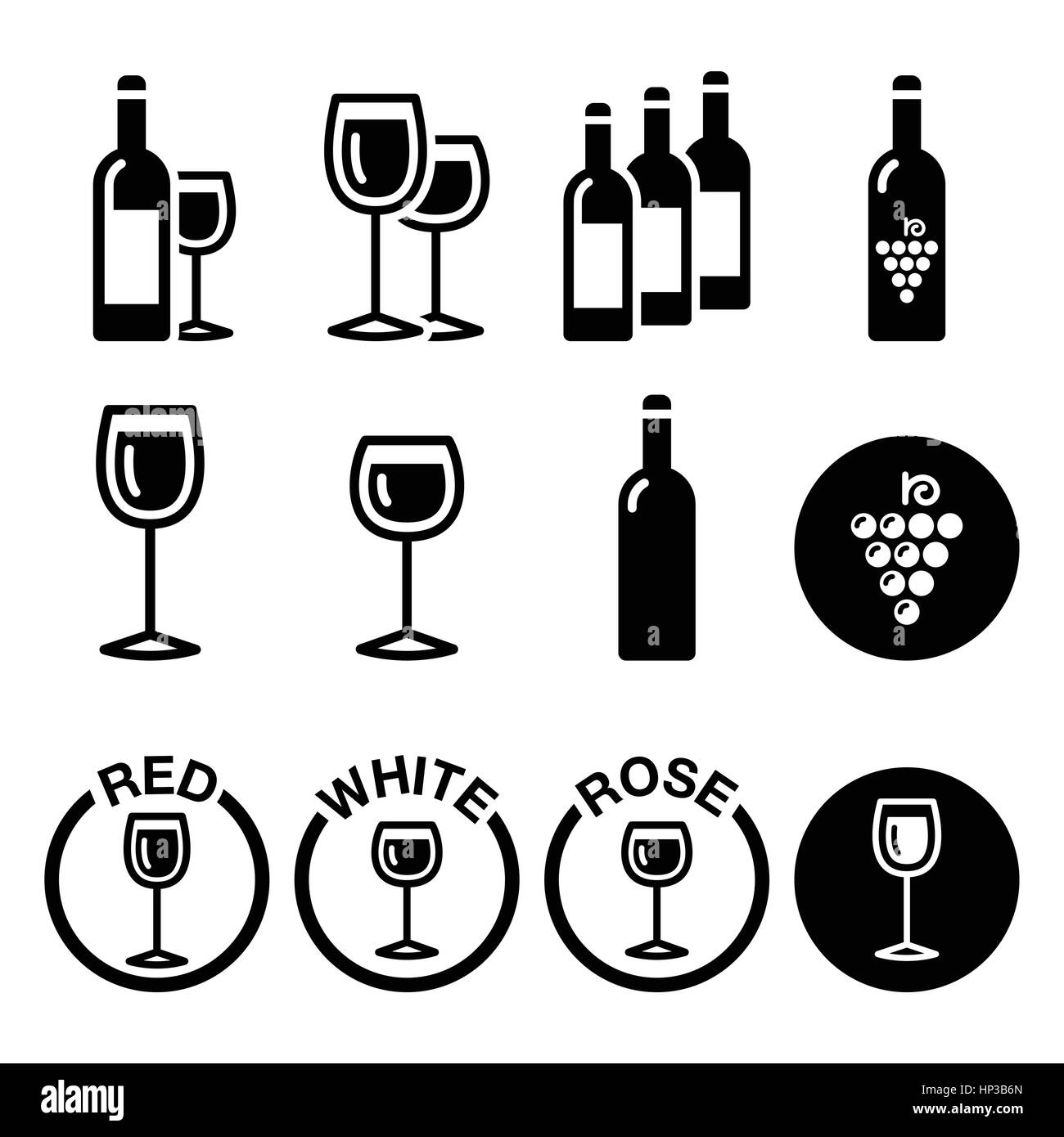 I tipi di vino - Rosso, bianco, rosa set di icone Illustrazione Vettoriale