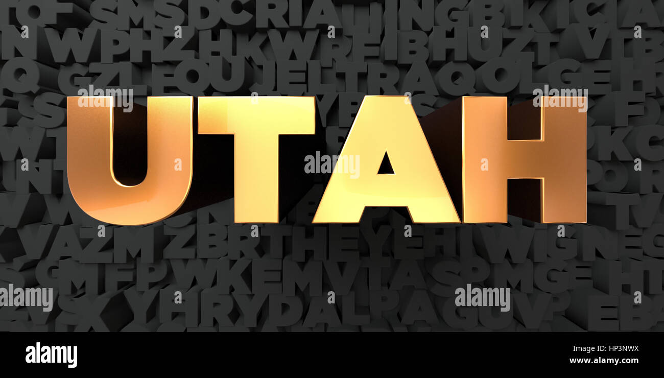 Utah - Oro testo su sfondo nero - 3D reso Royalty free stock foto. Questa immagine può essere utilizzata per un sito online banner pubblicitario o una stampa postc Foto Stock