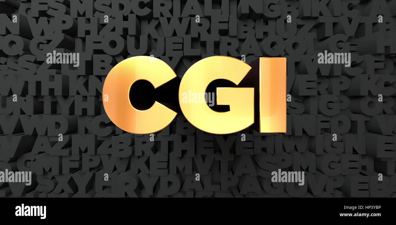 Cgi - testo in oro su sfondo nero - 3D reso Royalty free stock foto. Questa immagine può essere utilizzata per un sito online banner pubblicitario o una stampa postca Foto Stock