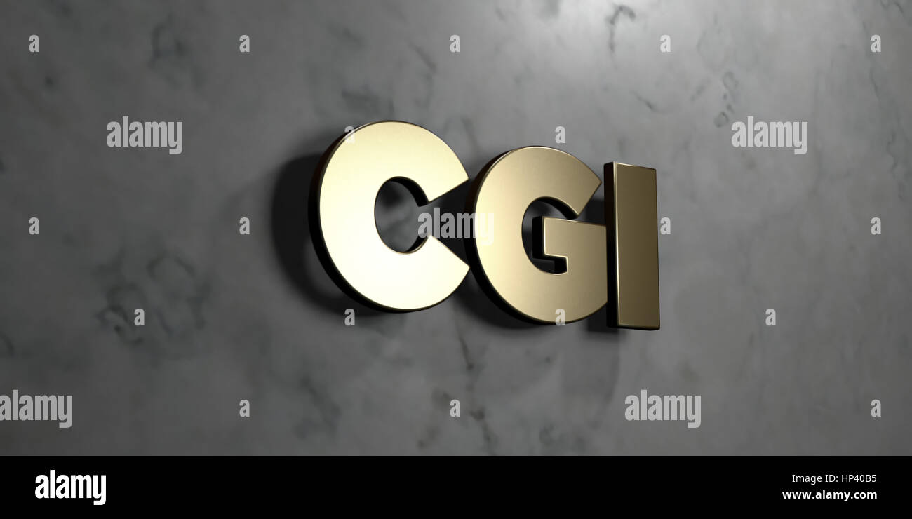 Cgi - segno oro montato su marmo lucido parete - 3D reso Royalty free stock illustrazione. Questa immagine può essere utilizzata per un sito online banner o Foto Stock