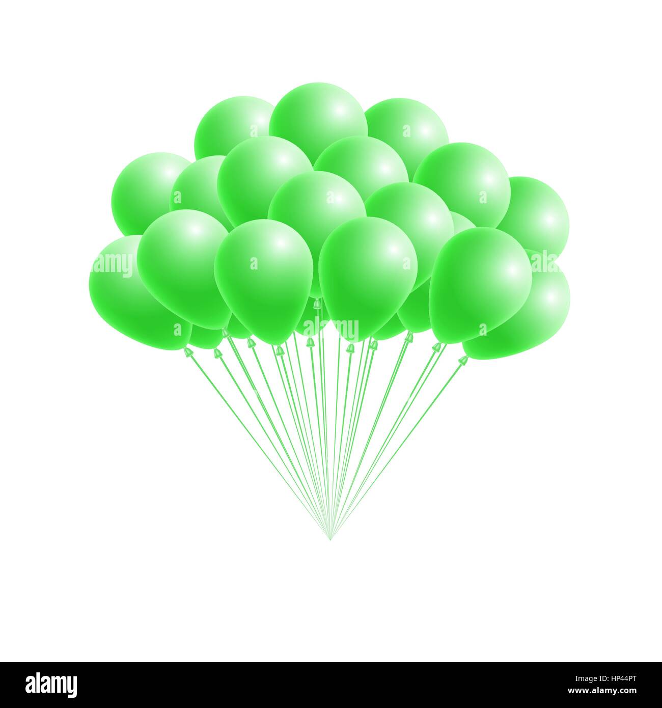 Illustrazione Vettoriale del mazzetto di un compleanno o di partito verde palloncini. Messaggio di saluto o invito scheda Elemento di design Illustrazione Vettoriale