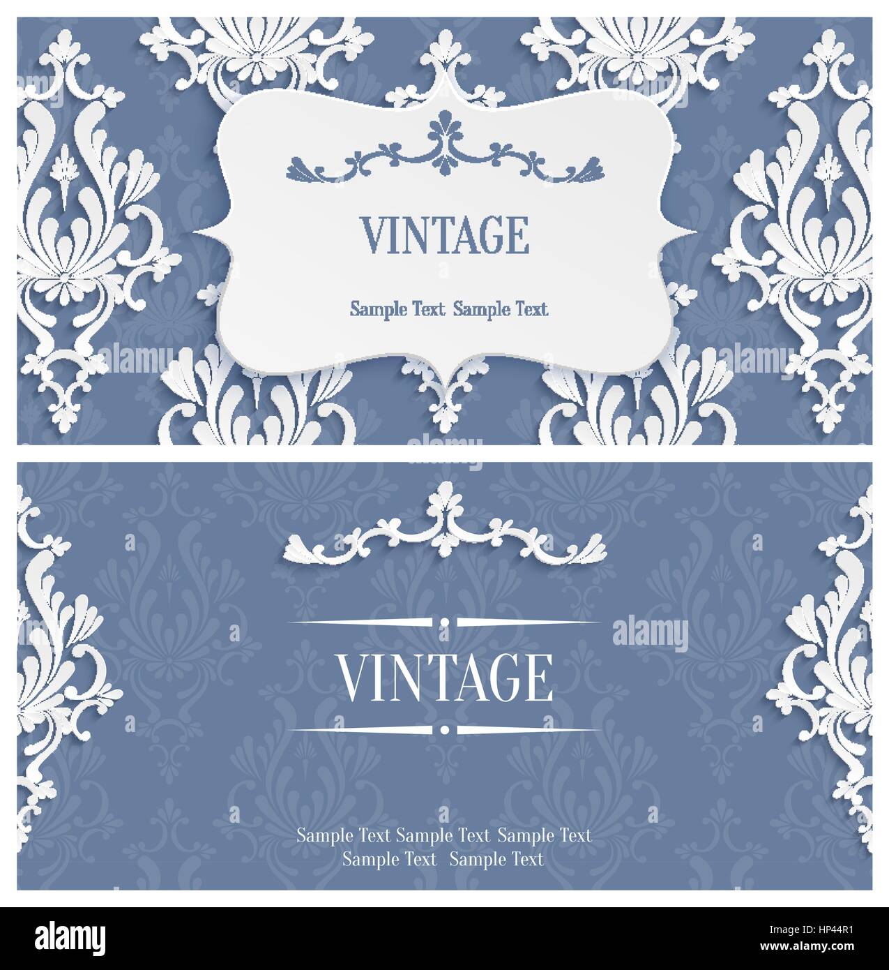Vettore Vintage grigio Sfondo con 3d Damasco floreali Modello di configurazione per il messaggio di saluto o scheda di invito Design in carta tagliata Style Illustrazione Vettoriale