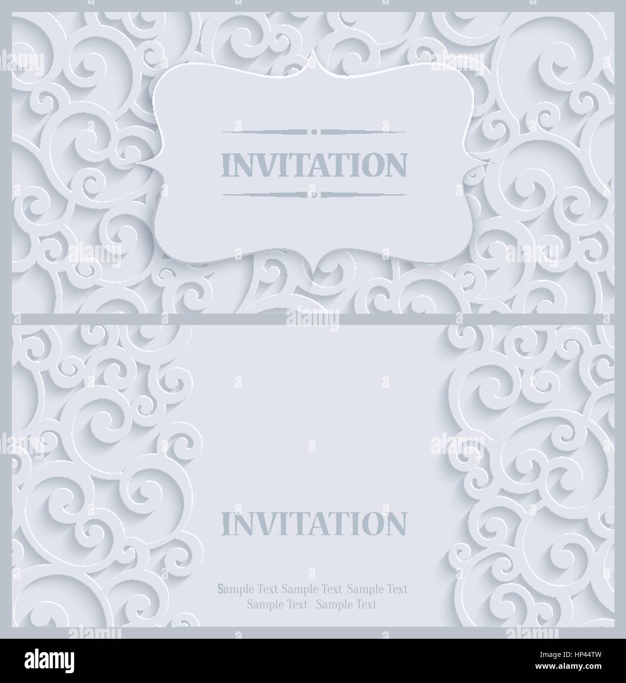 3D sfondo di turbolenza con motivi floreali Damasco Curl Pattern per il messaggio di saluto o scheda di invito Design in carta tagliata stile. Vector bianco modello Vintage Illustrazione Vettoriale